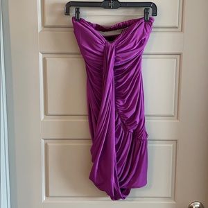 Bebe ruched and draped mini dress